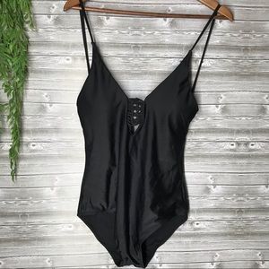 Zaful black one piece crochet detail sz 8 NWT
